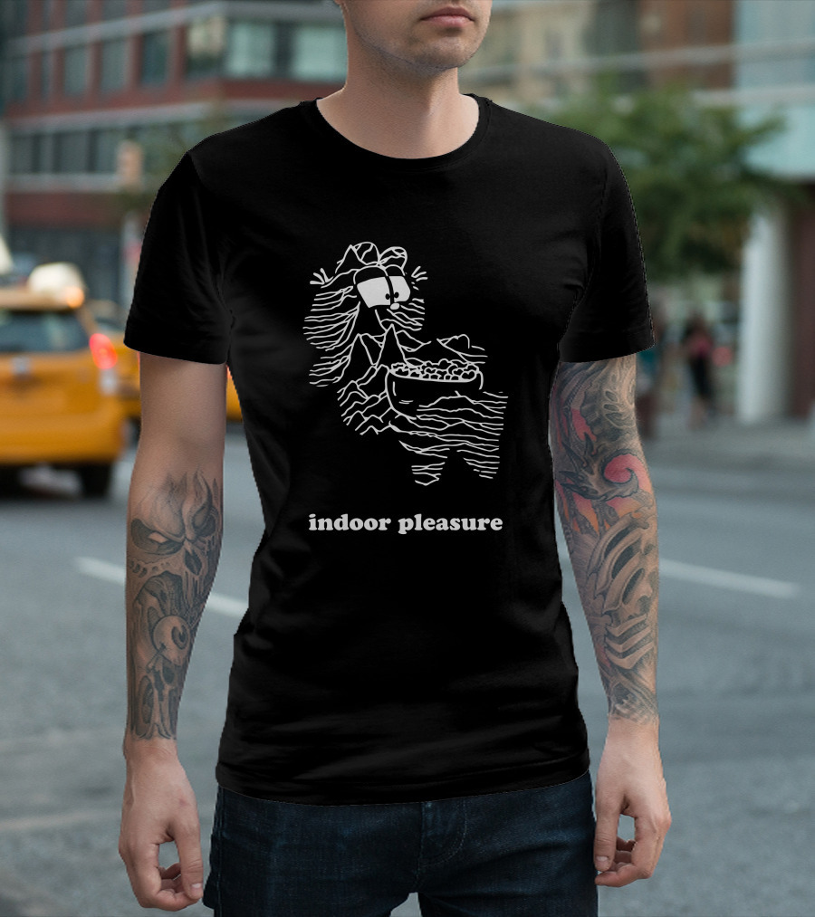 Indoor Pleasure Line Art Cartoon with Snack Bowl T-Shirt