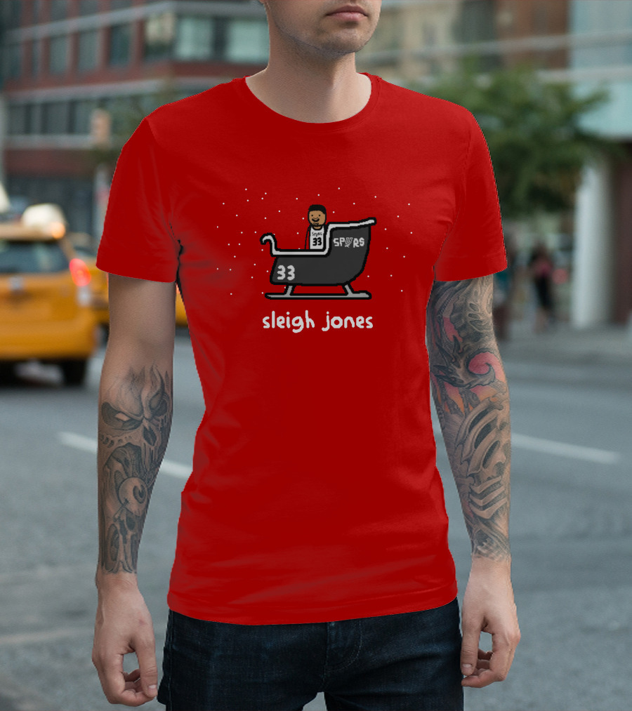 Sleigh Jones Spurs 33 Holiday Merch NBA Paint T-Shirt