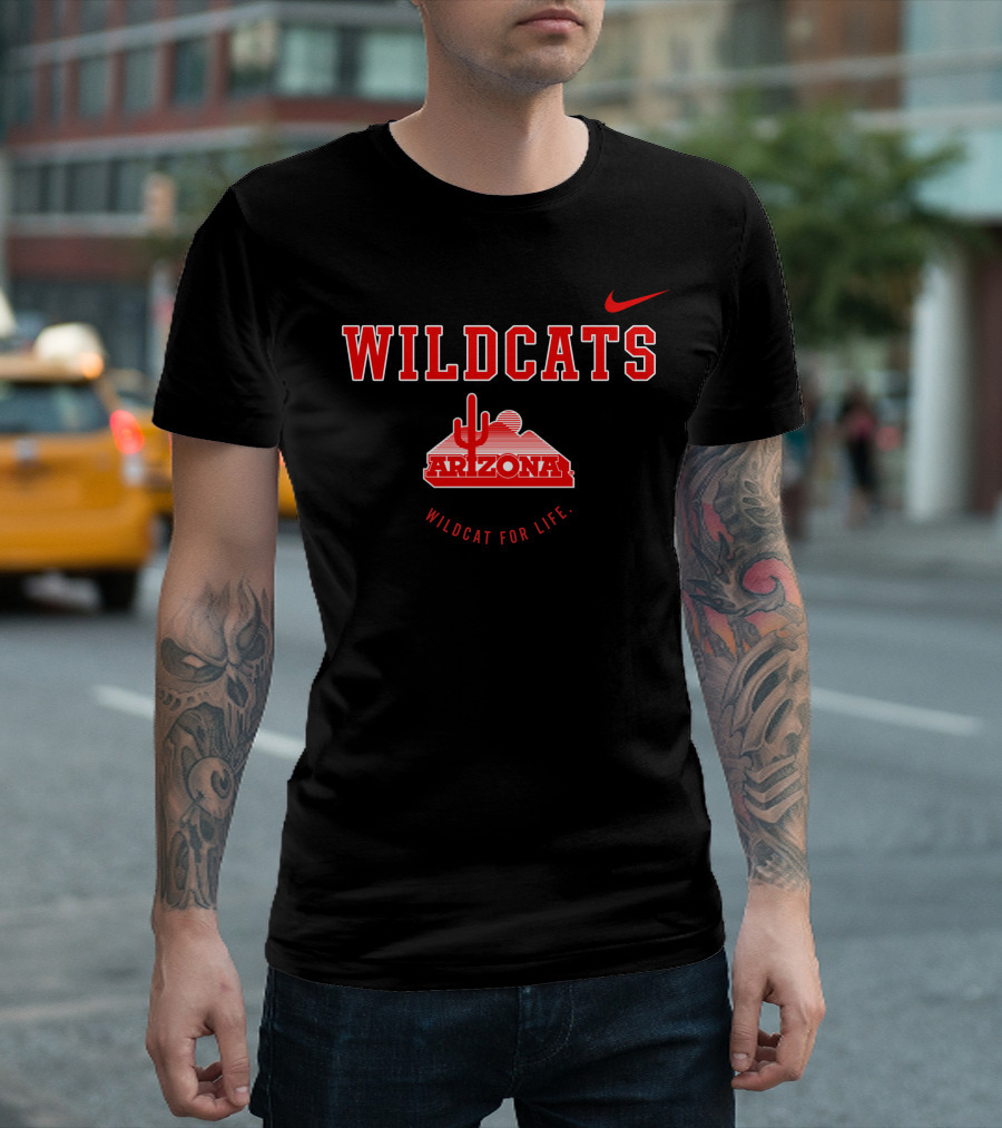 Wildcats Arizona Wildcat For Life Swoosh with Desert Cactus T-Shirt