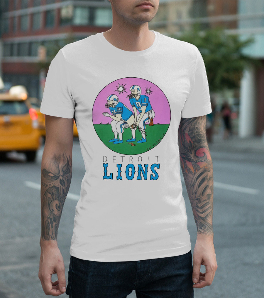 Eat To Survive Detroit Lions Football Comic Humorous T-Shirt