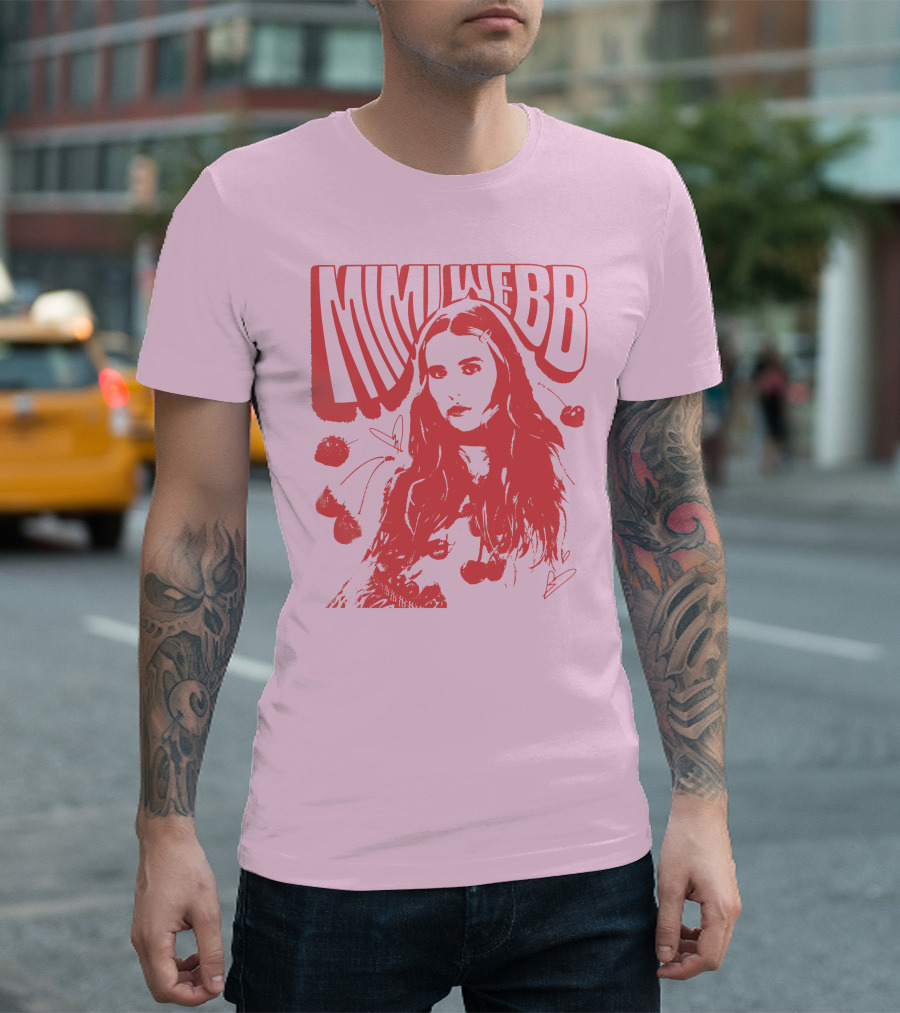 Mimi Webb Cherry Photo with Hand-Drawn Heart and Cherries T-Shirt