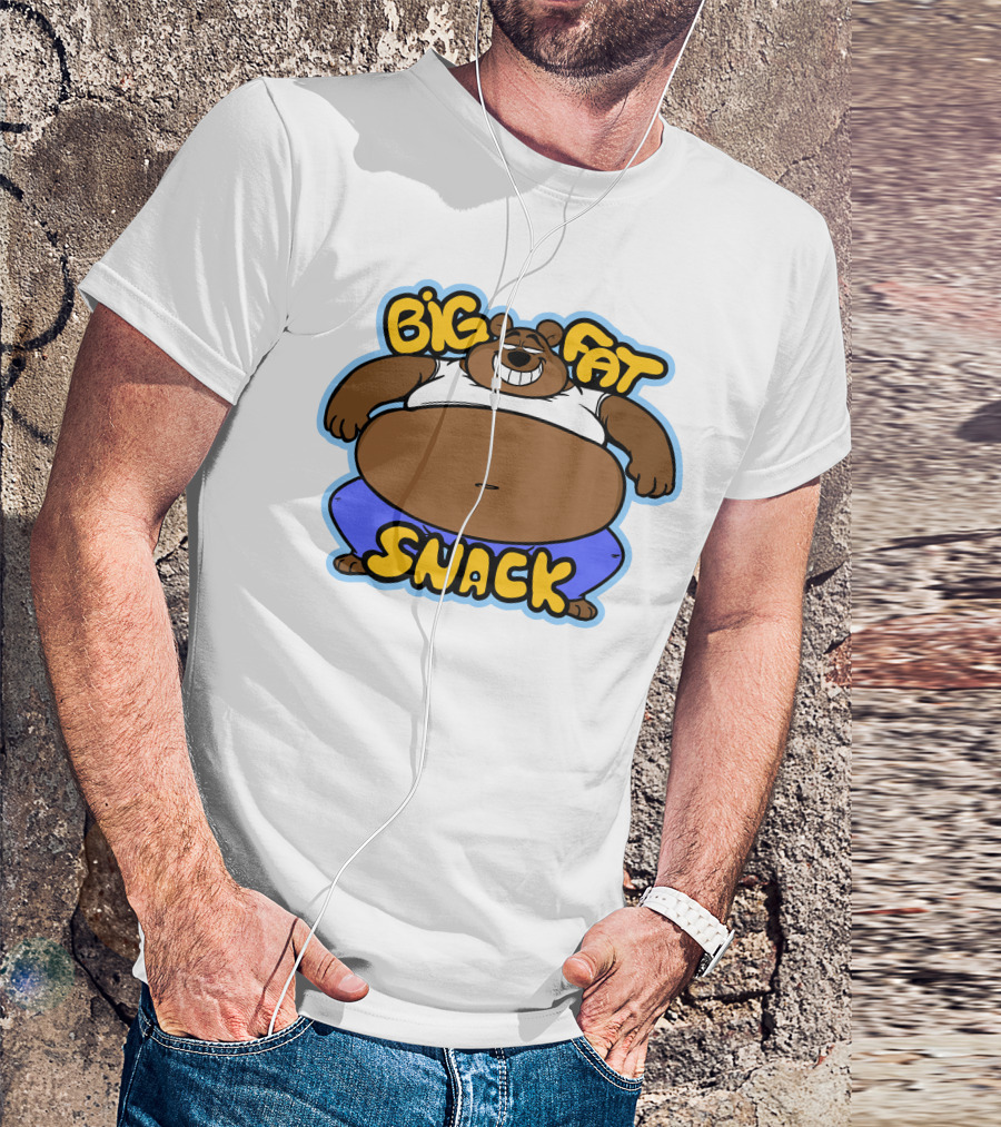 Big Fat Snack Bear Grinning In White Tank And Blue Pants T-Shirt