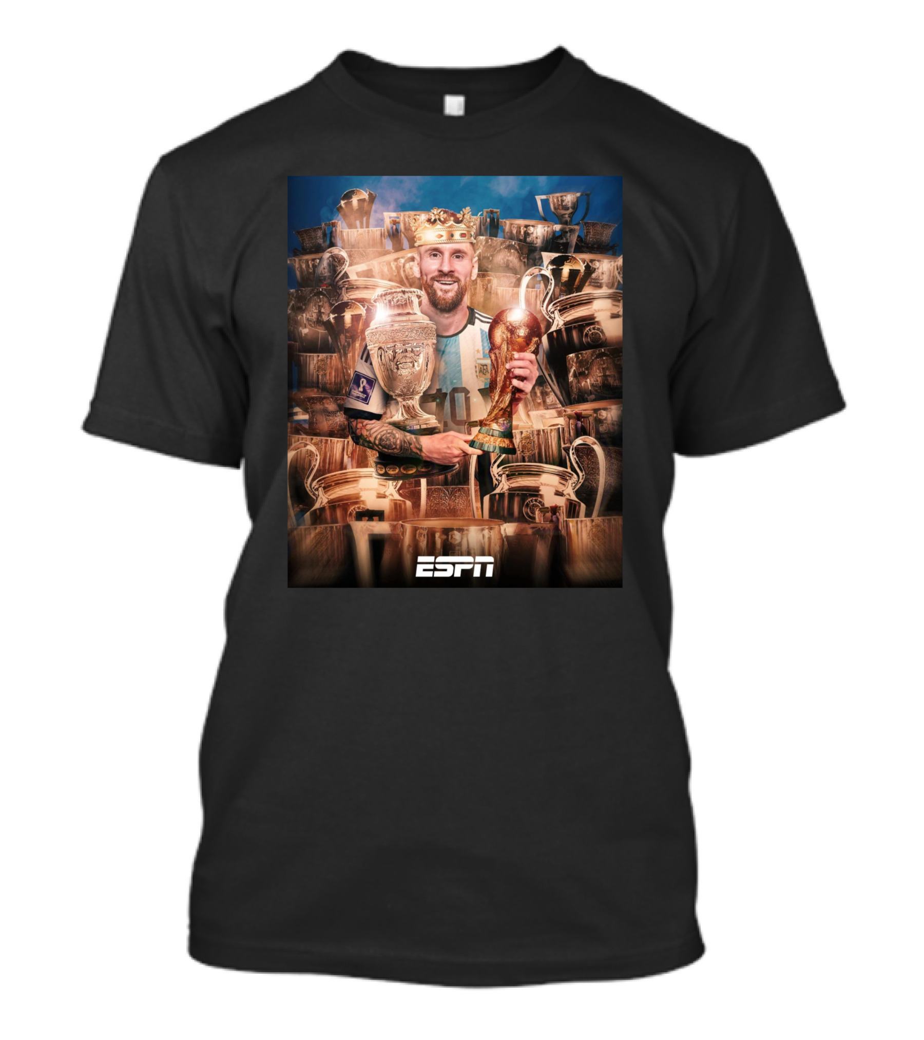 Messi Crowned King Of Football With World Cup Trophy Surrounded By Glory ESPN T-Shirt