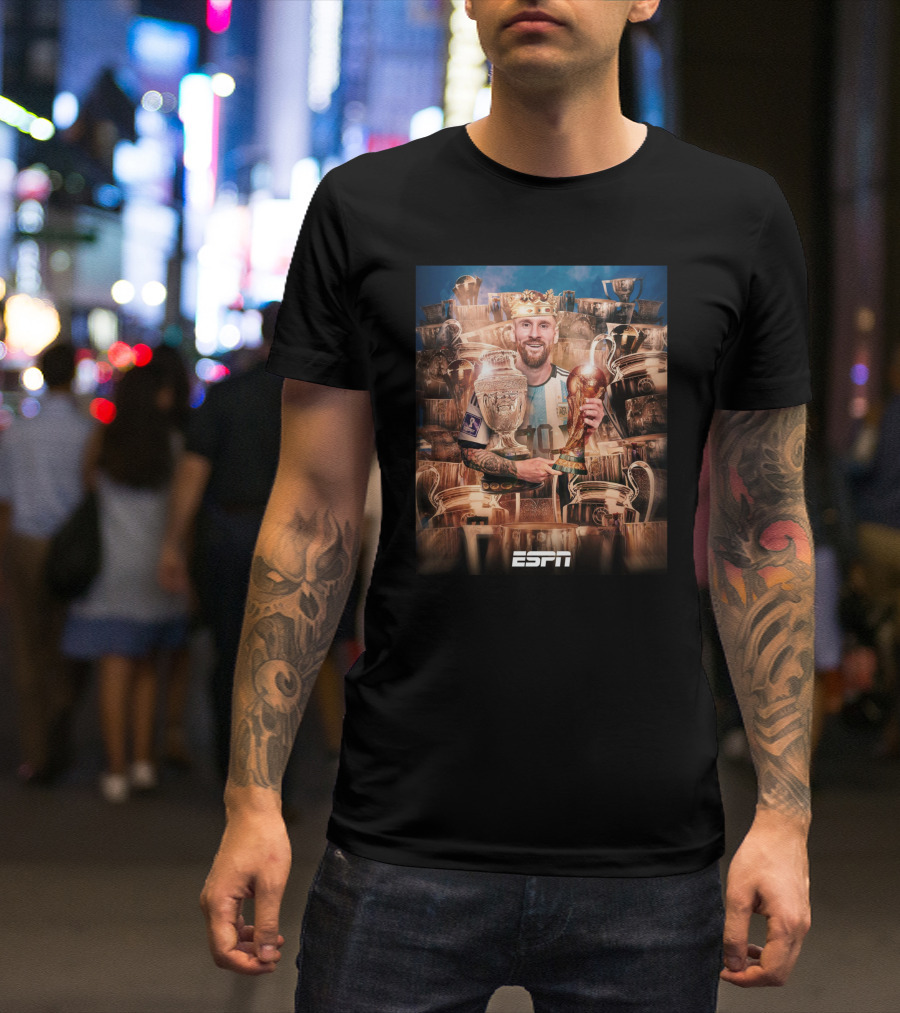 Messi Crowned King Of Football With World Cup Trophy Surrounded By Glory ESPN T-Shirt