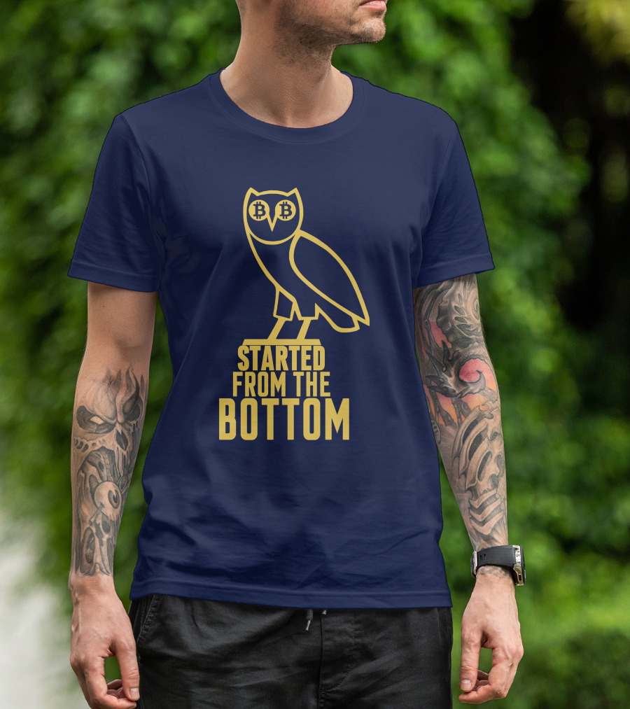 Mr Hodl Bitcoin Started From The Bottom Owl Bitcoin Eyes T-Shirt