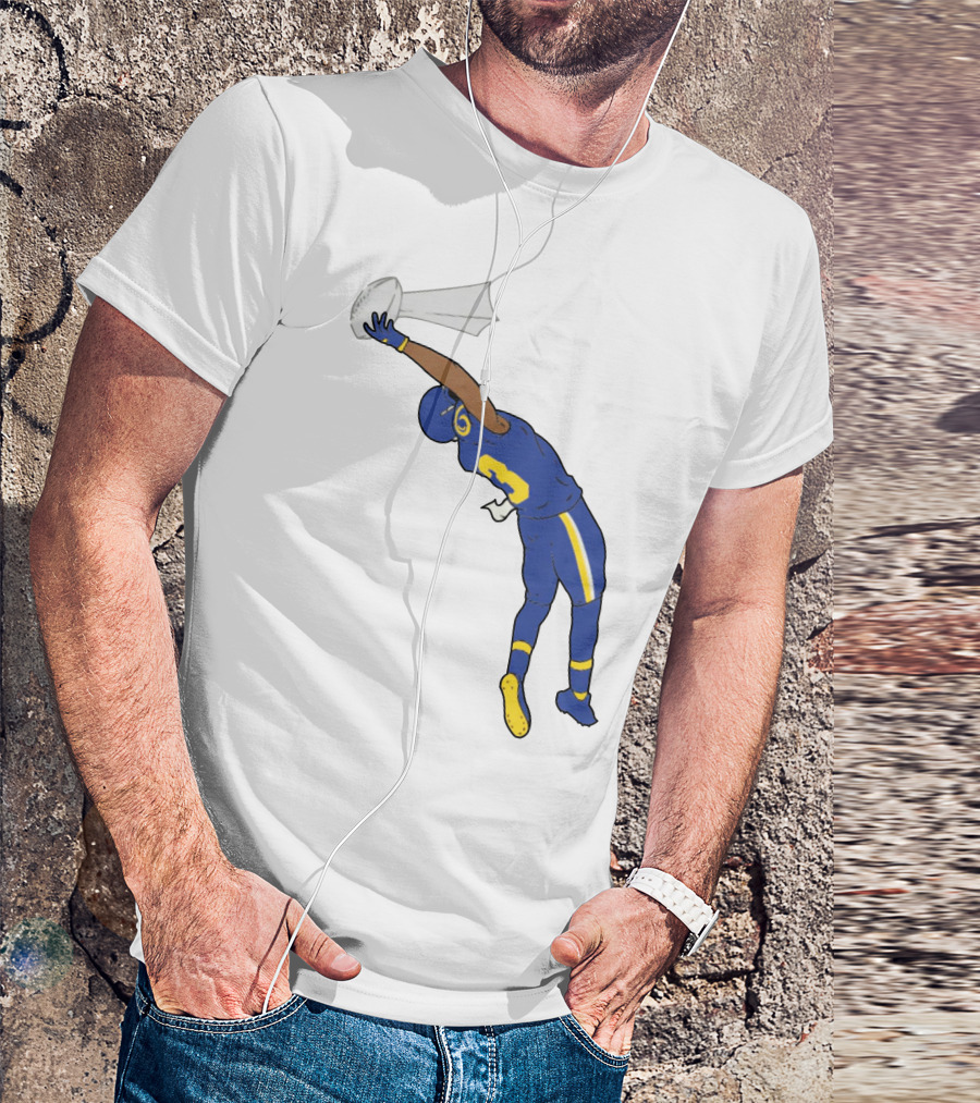 Trophy Catch Obj One-Handed Football Player Blue And Yellow Uniform T-Shirt