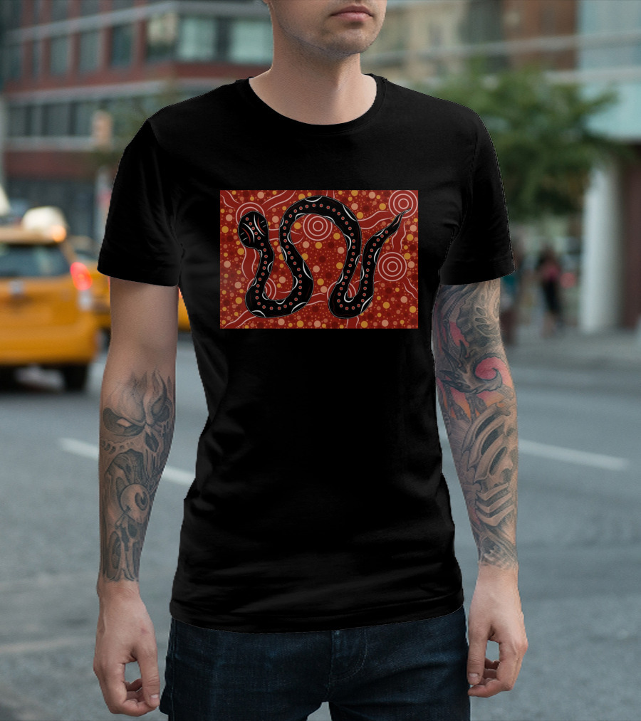 Mhugga Gavin Smith Indigenous Snake Art Red T-Shirt