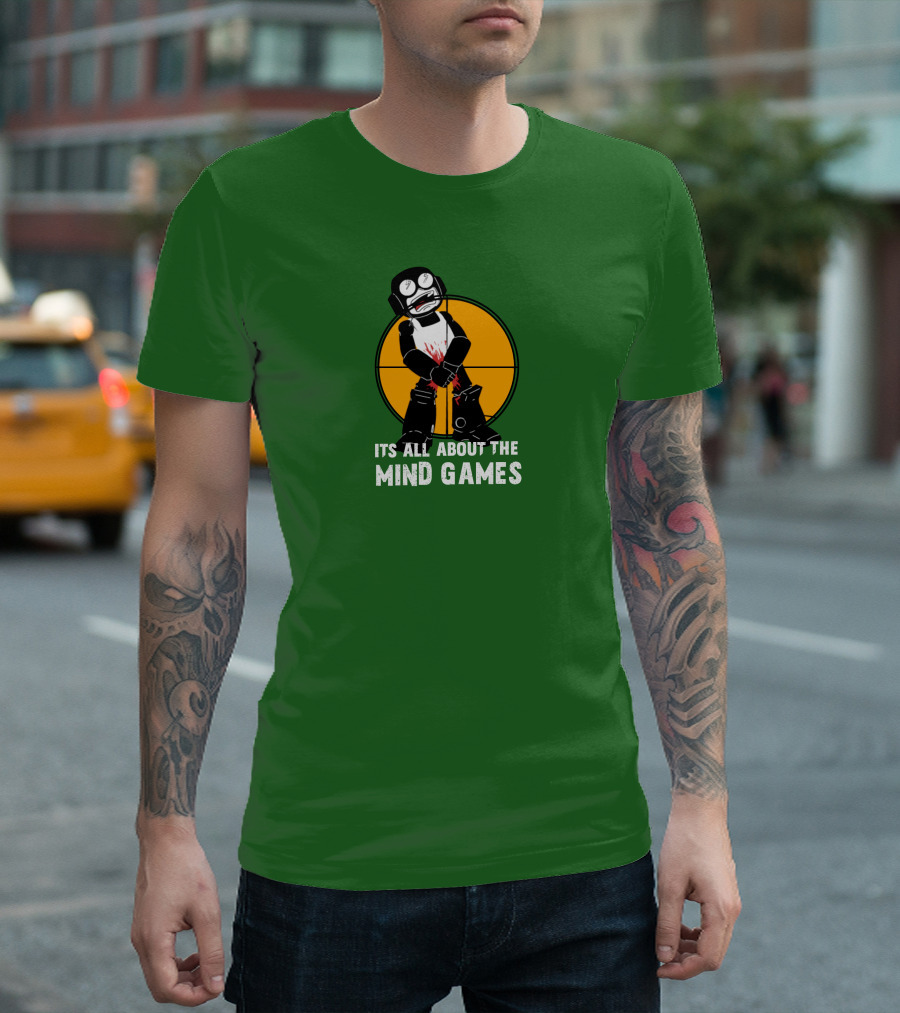 Its All About The Mind Games Targeted Character with Bloodstained Bat T-Shirt