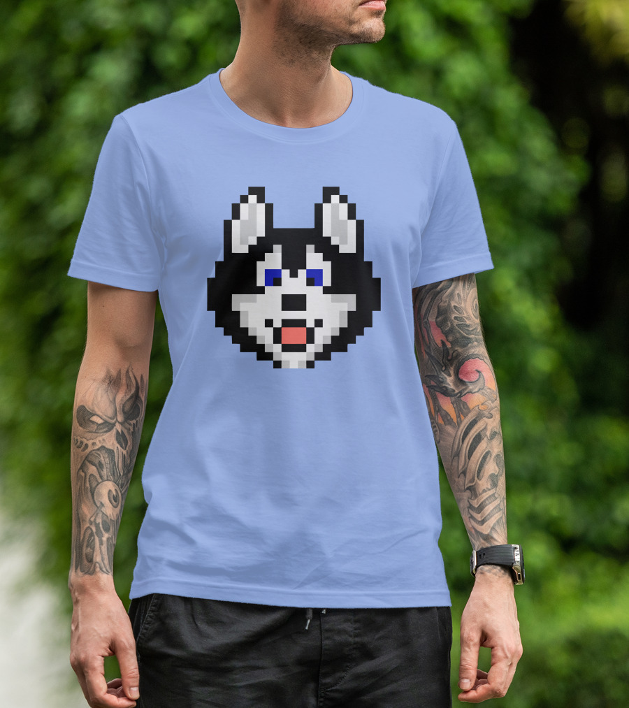 Huskytoken Cat Pixelated Husky Face On Light Blue T-Shirt