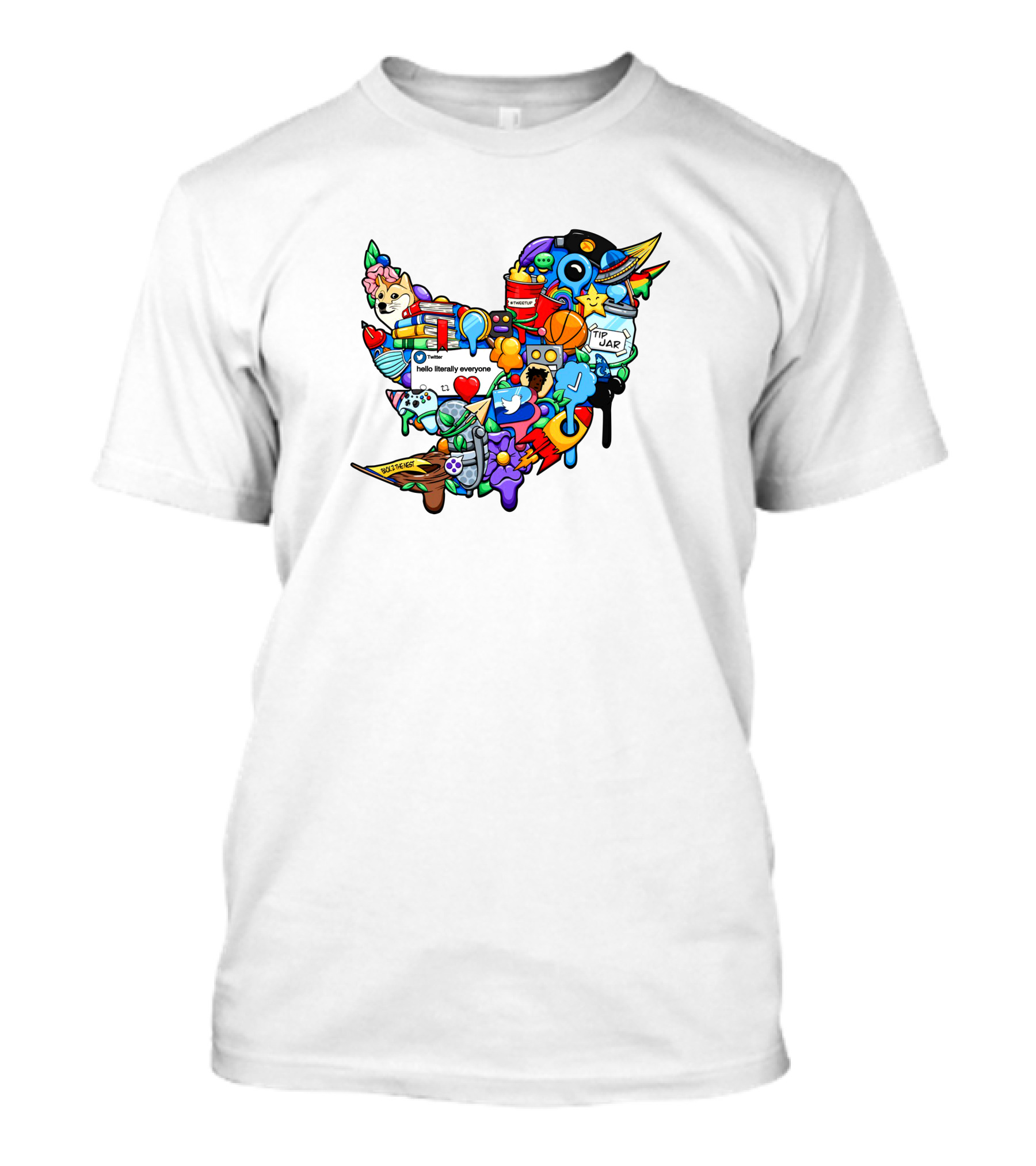 Tweetup Hello Literally Everyone Tip Jar Pop Culture Icons Mashup T-Shirt