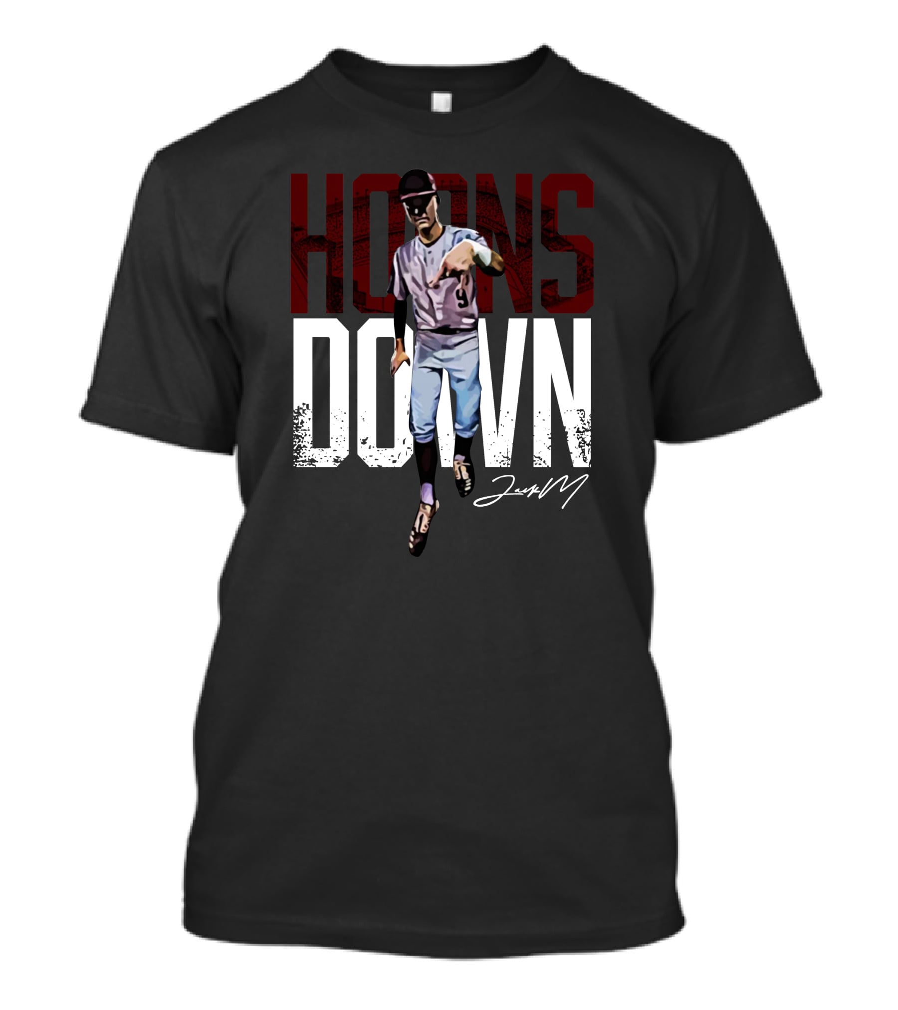 Fanarch Store Horns Down Jack Moss Signature Baseball Pose T-Shirt