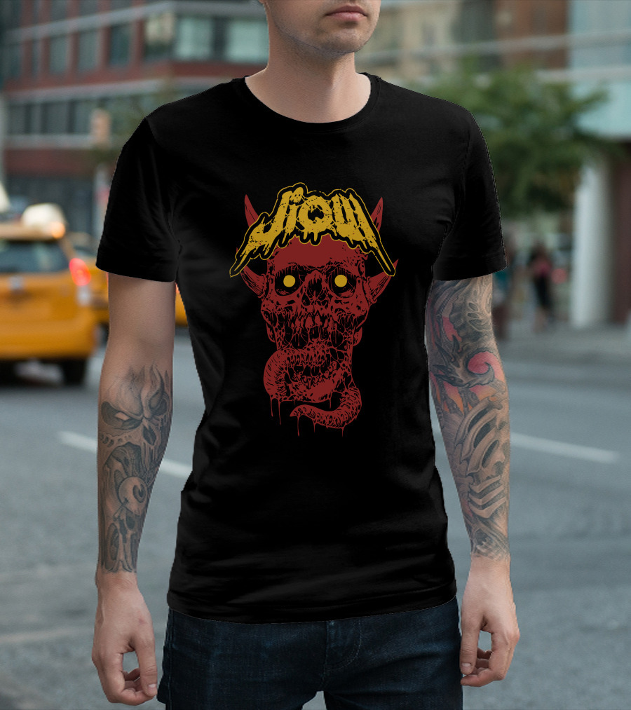 Jiqui Demon Music Merch Skull Demon with Yellow Lettering T-Shirt