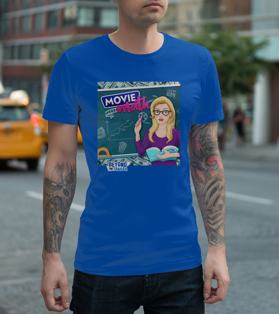 Beyond The Trailer Movie Math Insights with Blonde Woman Holding Book and Remote T-Shirt