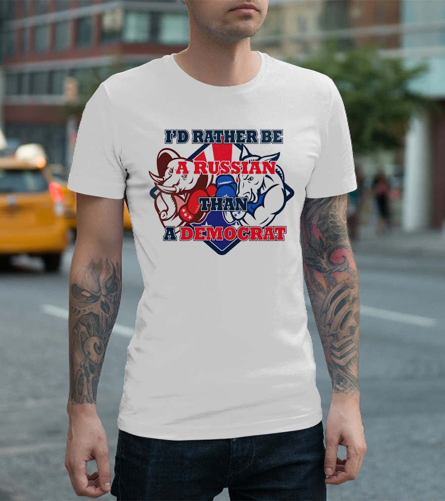 I'D Rather Be A Russian Than A Democrat Elephant And Donkey Boxing Gloves T-Shirt