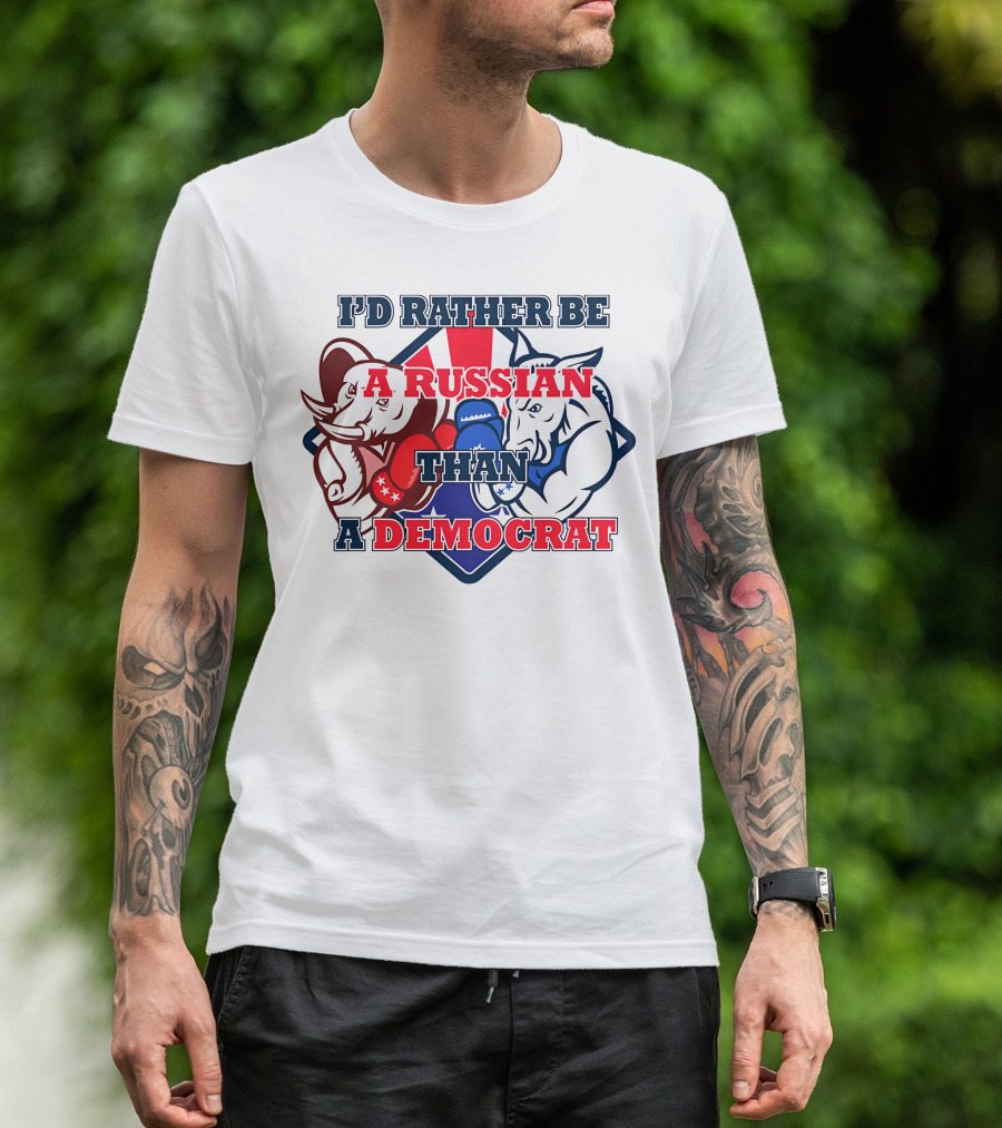 I'D Rather Be A Russian Than A Democrat Elephant And Donkey Boxing Gloves T-Shirt