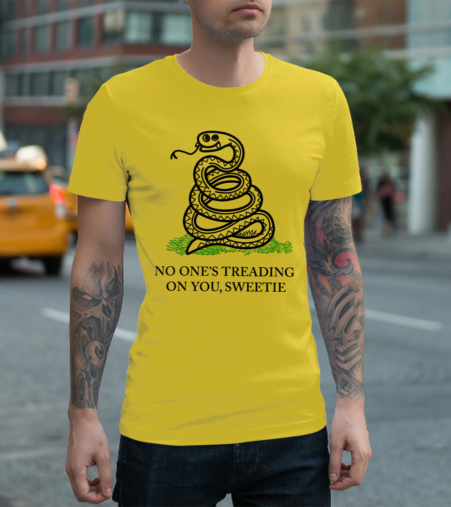 Kevin Max No One's Treading On You Sweetie Snake Illustration Yellow Background T-Shirt