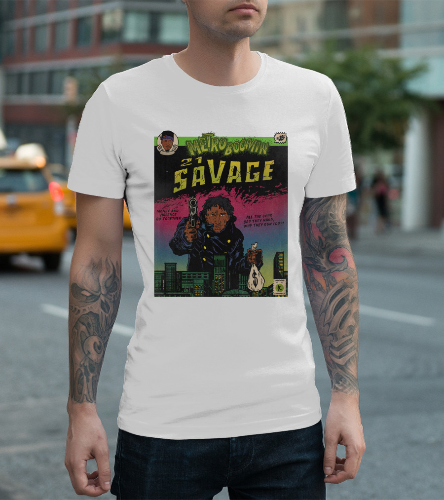 Metro Boomin 21 Savage Heroes And Villains Comic Money And Violence Go Together T-Shirt