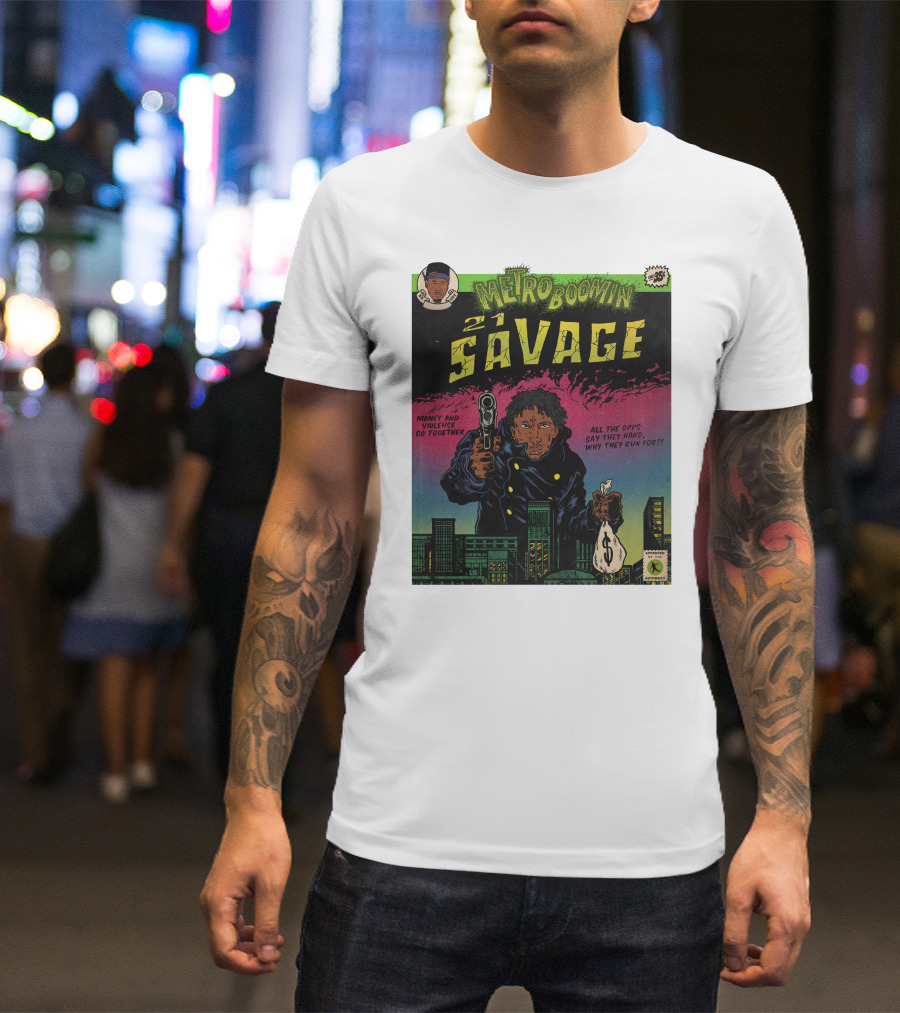 Metro Boomin 21 Savage Heroes And Villains Comic Money And Violence Go Together T-Shirt