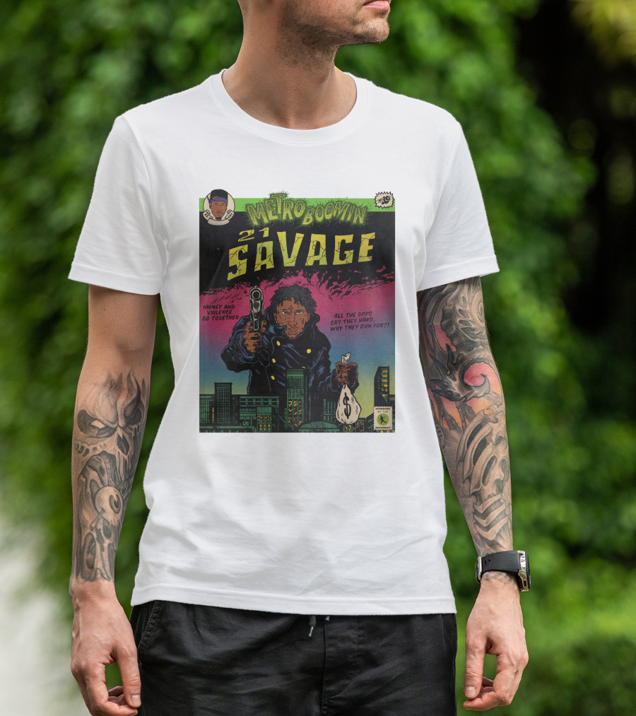 Metro Boomin 21 Savage Heroes And Villains Comic Money And Violence Go Together T-Shirt