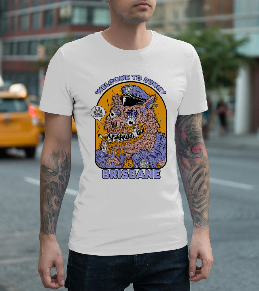 Welcome To Sunny Brisbane Monster with Humidity Speech Bubble T-Shirt