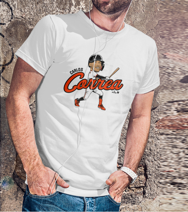 Carlos Correa Caricature Baseball Player Swinging Bat T-Shirt