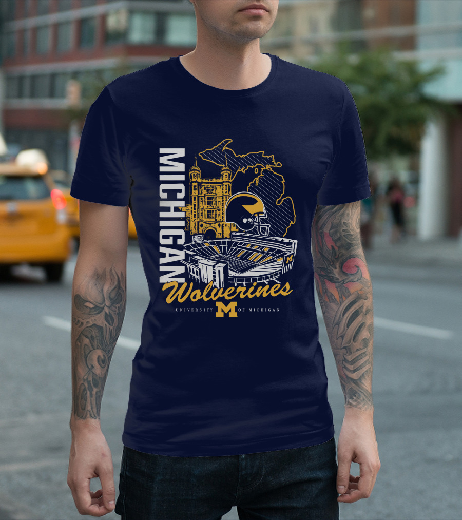 Michigan Wolverines University of Michigan Stadium Map Helmet T-Shirt