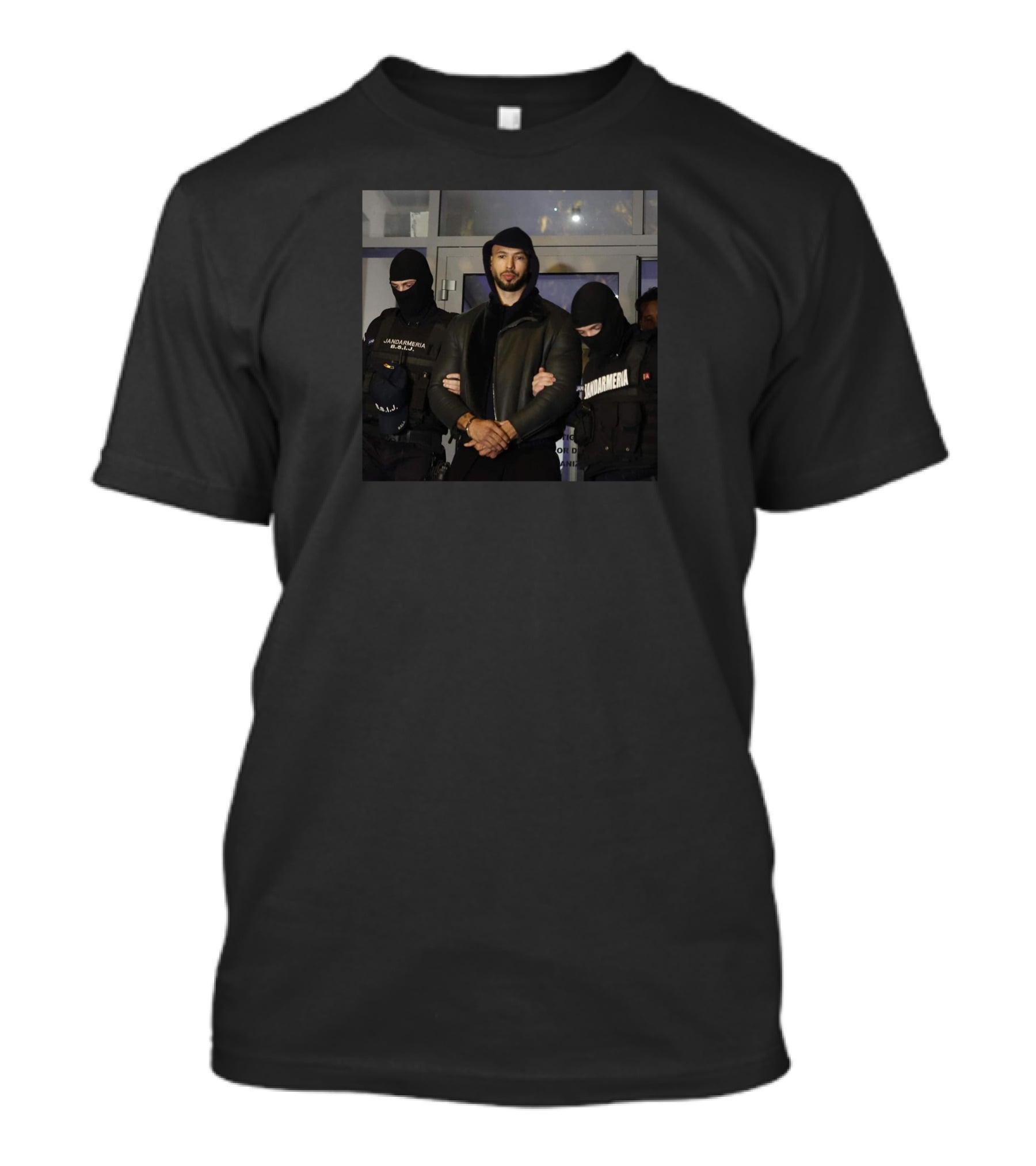 Wearable Clothing Merch Andrew Tate Arrest Police Security Black Jackets T-Shirt