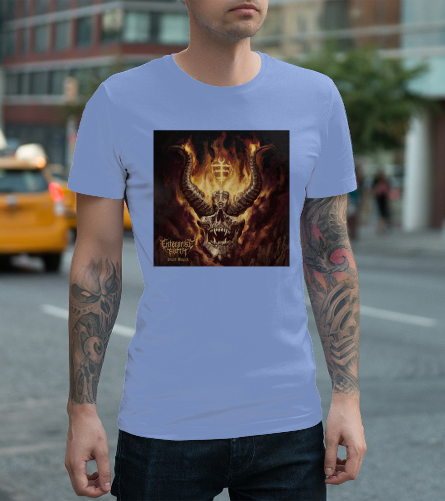 Enterprise Earth Death Magick Fiery Horned Skull T-Shirt
