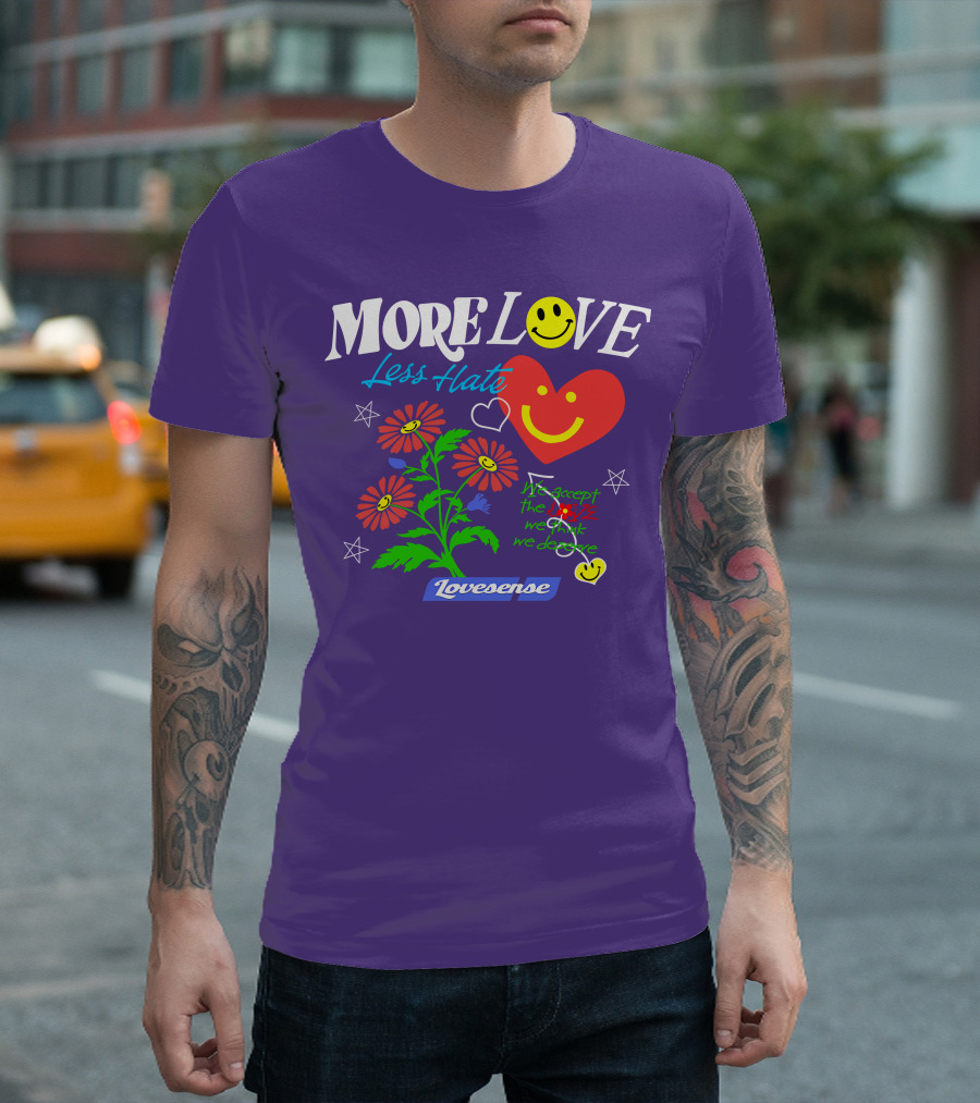 MORE LOVE Less Hate Smile Heart Flowers Stars Lovsense T-Shirt