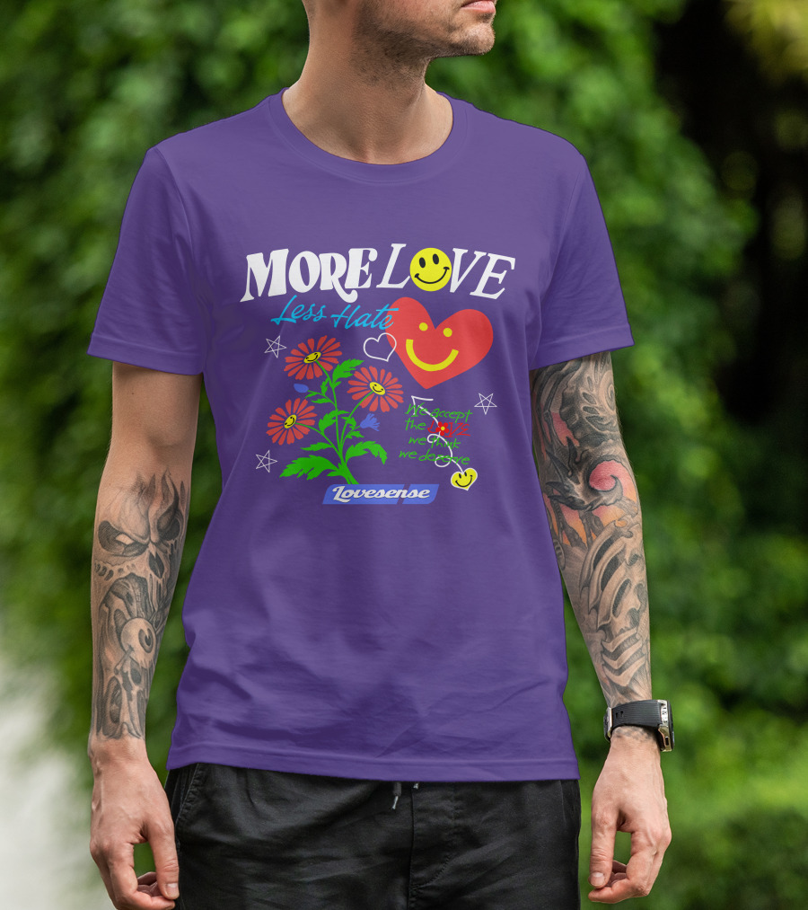 MORE LOVE Less Hate Smile Heart Flowers Stars Lovsense T-Shirt