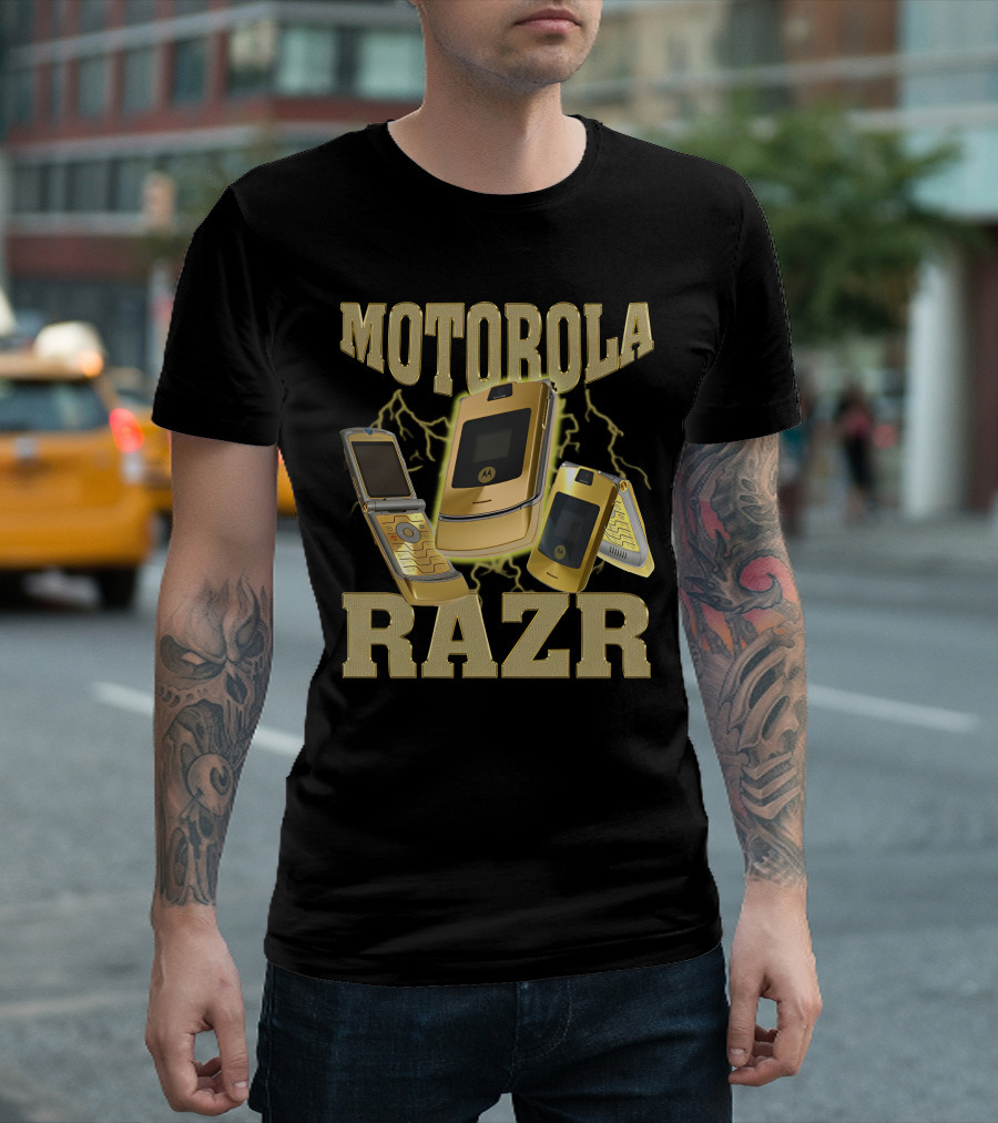 MOTOROLA RAZR Gold Flip Phone Lightning T-Shirt