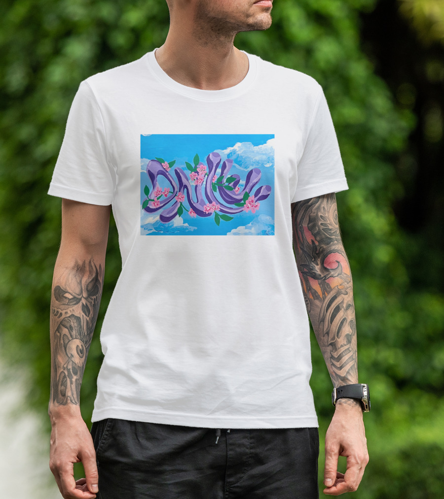 Jolene Dance Purple Script With Pink Flowers On Blue Sky Background T-Shirt