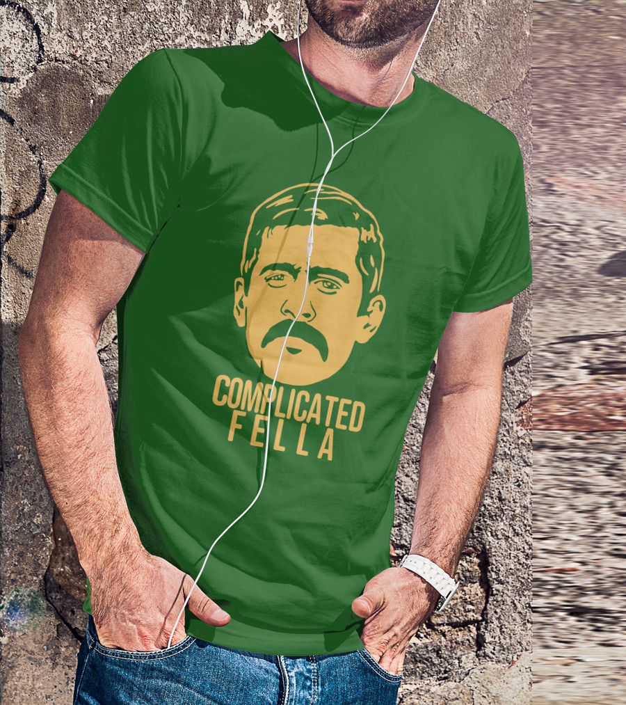 Complicated Fella Graphic With Mustache On Green Background T-Shirt