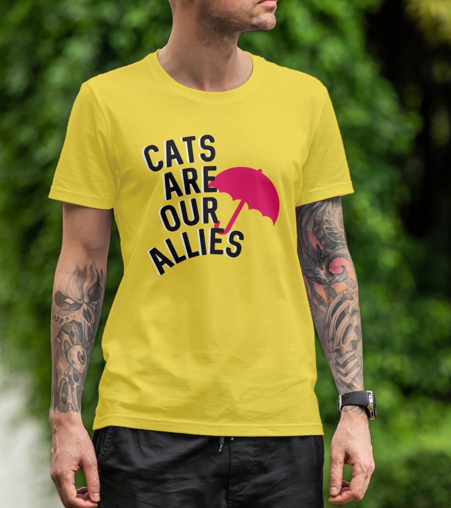 Cats Are Our Allies Red Umbrella T-Shirt