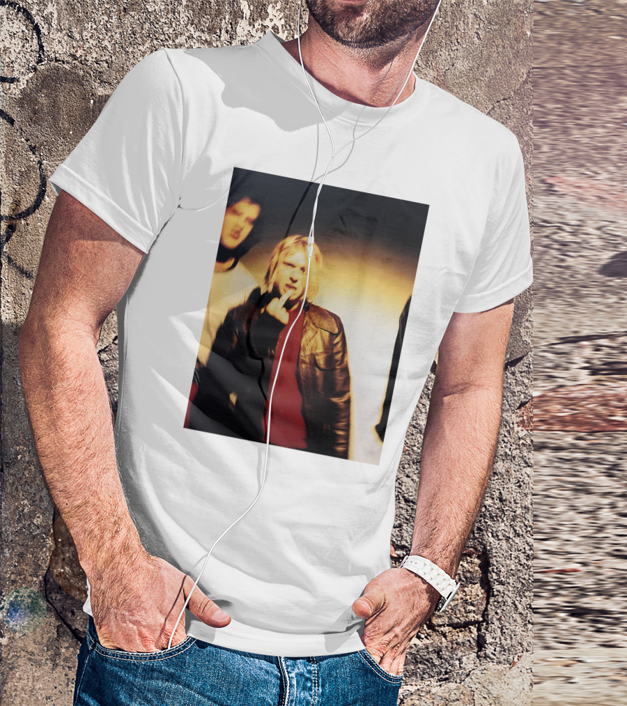 Kurt Cobain Leather Jacket Red Sweater Iconic Image T-Shirt