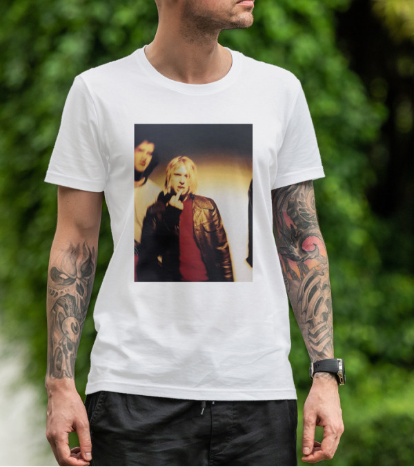 Kurt Cobain Leather Jacket Red Sweater Iconic Image T-Shirt