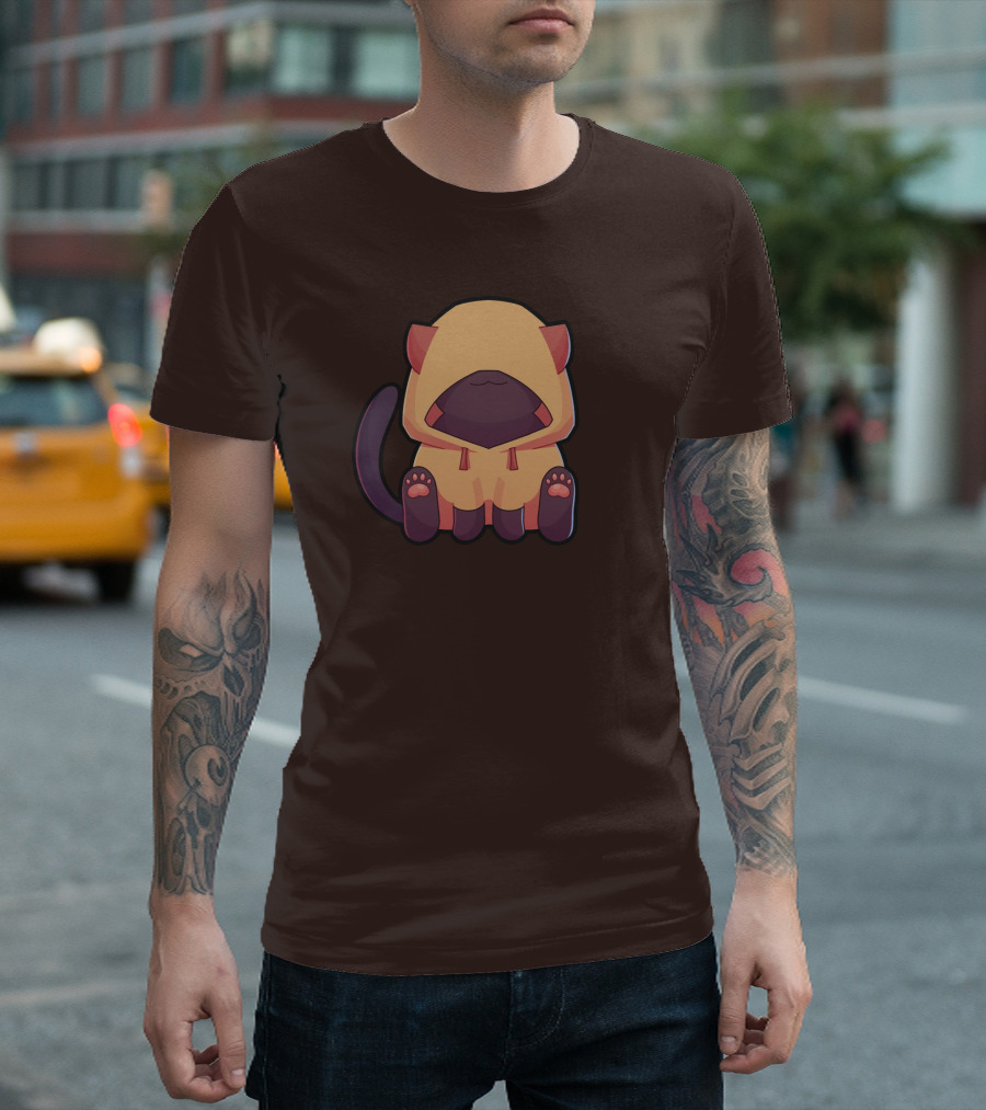 Wolfy The Witch Sitting Cat In Hooded Cloak With Paws Showing T-Shirt
