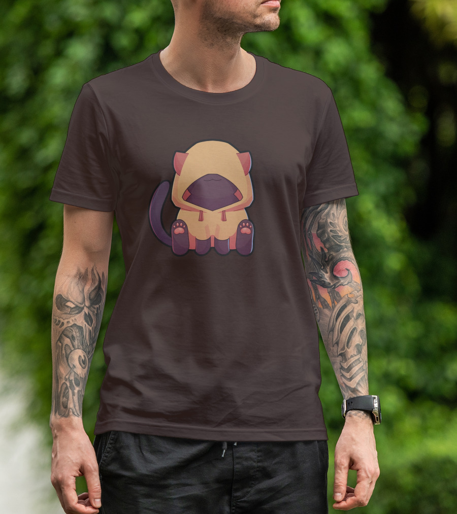 Wolfy The Witch Sitting Cat In Hooded Cloak With Paws Showing T-Shirt