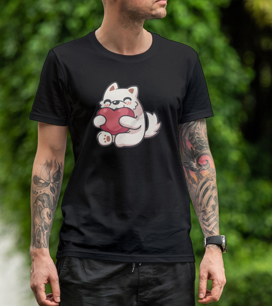Darkviperau Love Cute Dog Holding Heart T-Shirt