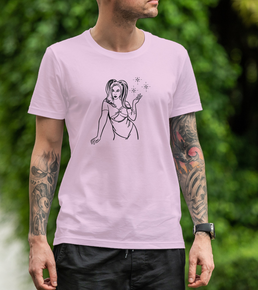 Sketch Woman With Stars T-Shirt
