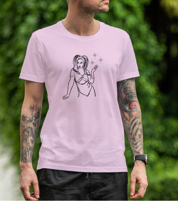 Sketch Woman With Stars T-Shirt