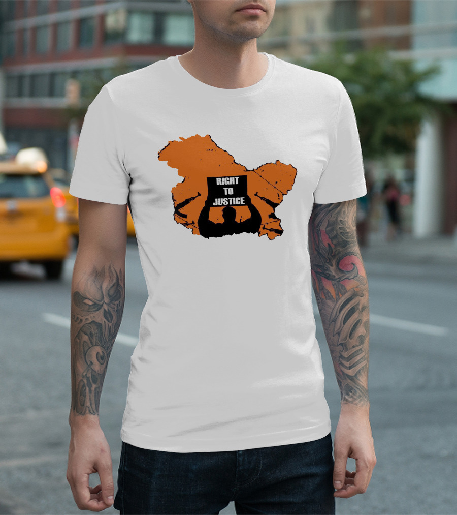 Vivek Ranjan Agnihotri Right To Justice Silhouette With Orange Map Background T-Shirt