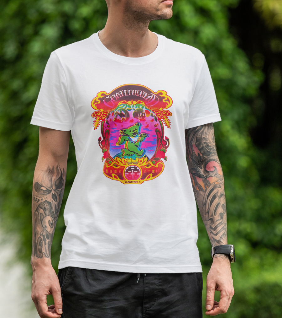 Grateful Dead X Plastered Psychedelic Bear Design With Skulls And Lightning T-Shirt