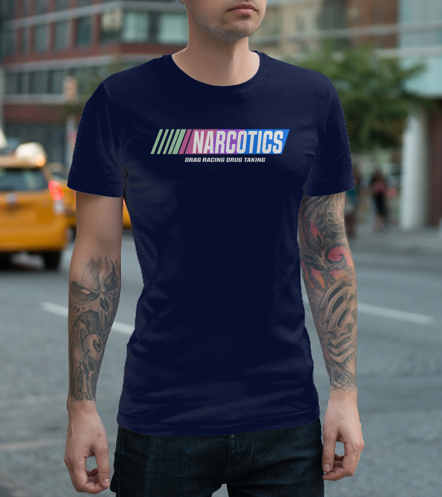 Narcotics Drag Racing Drug Taking Retro Style Racing Stripes T-Shirt