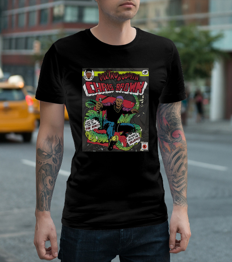 Metro Boomin Chris Brown Comic Style Art with Villain T-Shirt