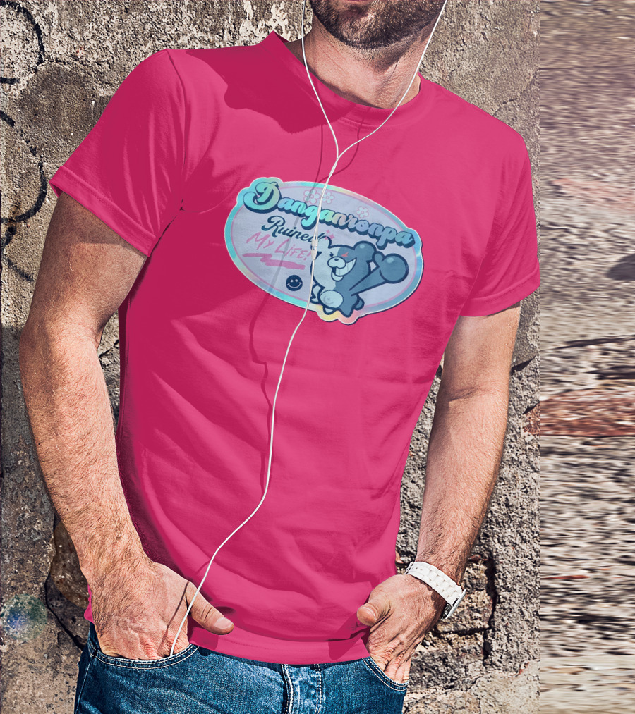 Danganronpa Ruined My Life Monokuma Smiley Pink Flowers T-Shirt