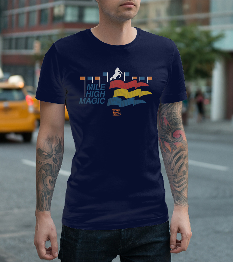 State Thirty Eight Mile High Magic Horse And Flag Elements T-Shirt
