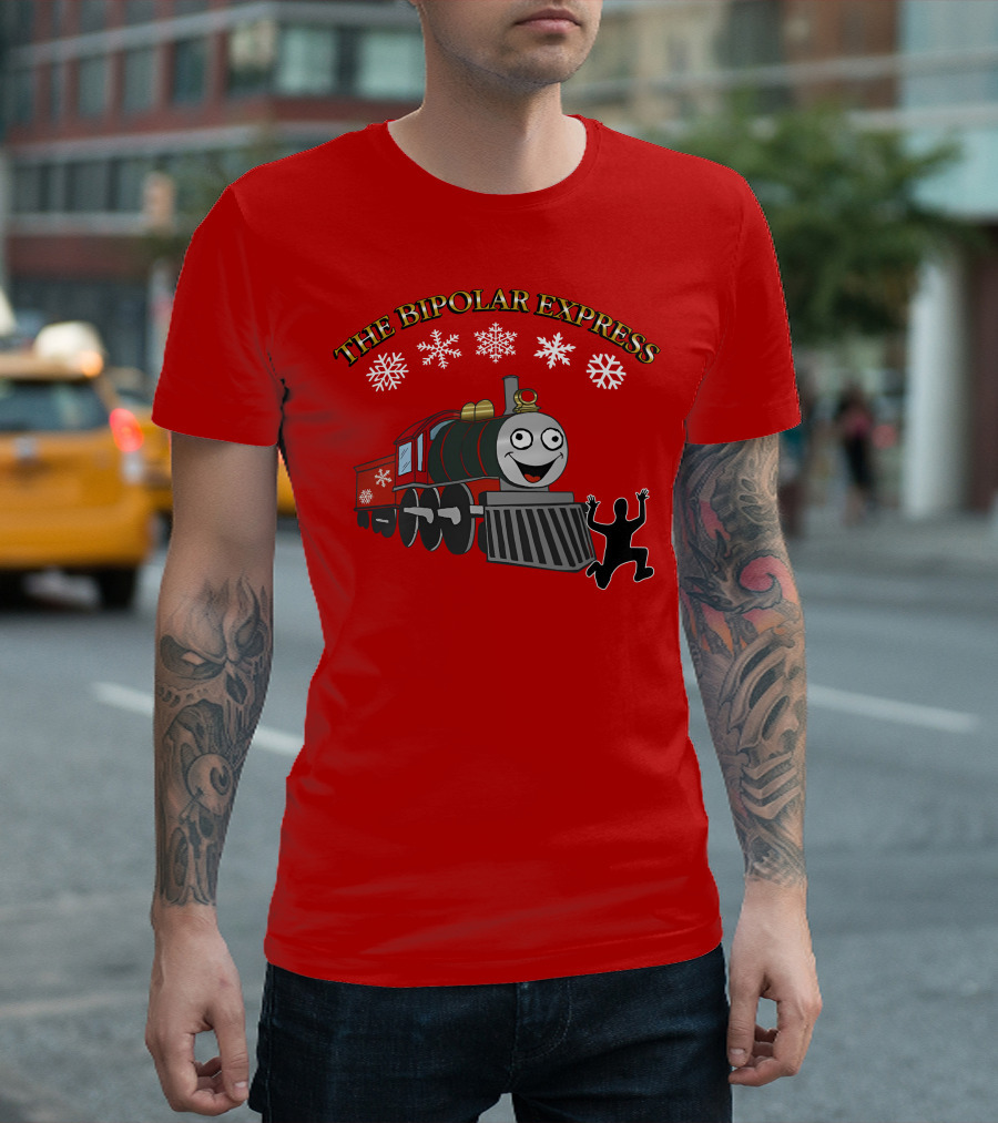 THE BIPOLAR EXPRESS Christmas Train Snowflakes T-Shirt