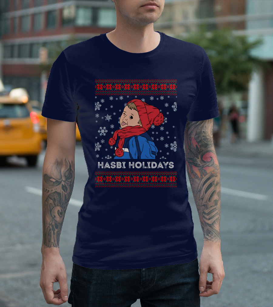 Hasbulla Merch Hasbi Holidays Snowflakes and Knit T-Shirt