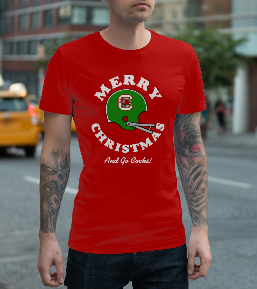 Merry Christmas And Go Cocks Football Helmet T-Shirt